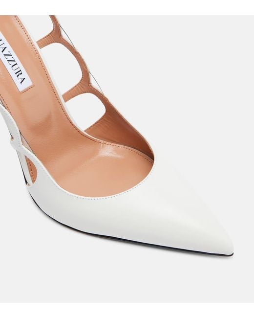 Aquazzura White Endless Love 105 Leather Slingback Pumps