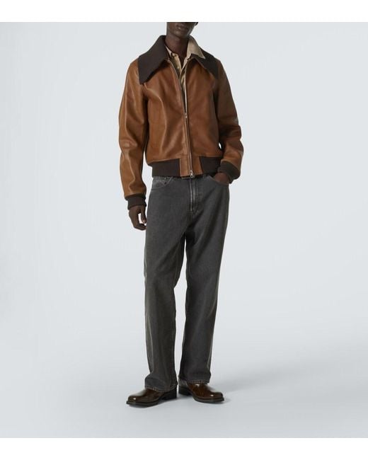 Our Legacy Brown Pharos Leather Bomber Jacket for men