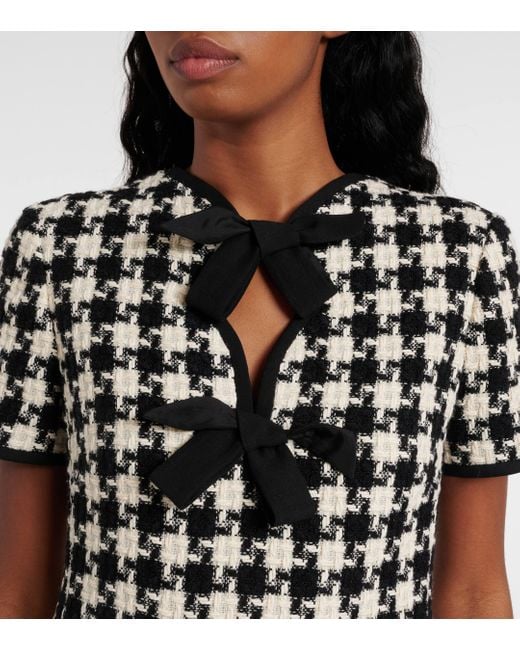 Valentino Black Bow-Detail Houndstooth Tweed Minidress