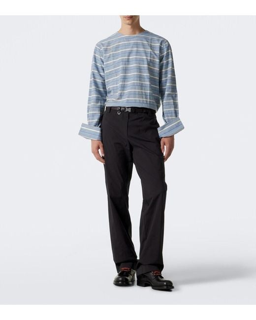 Prada Blue Striped Cotton Twill Shirt for men
