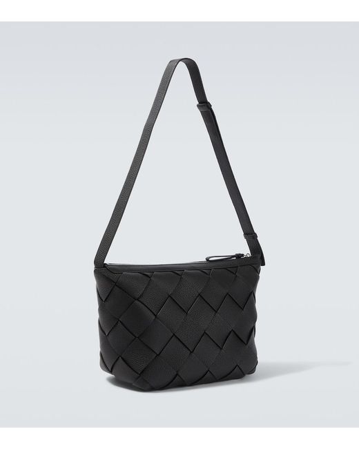 Bottega Veneta Black Diago Intreccio Leather Shoulder Bag for men