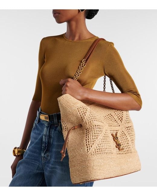 Saint Laurent Natural Jamie Cassandre Raffia Tote Bag