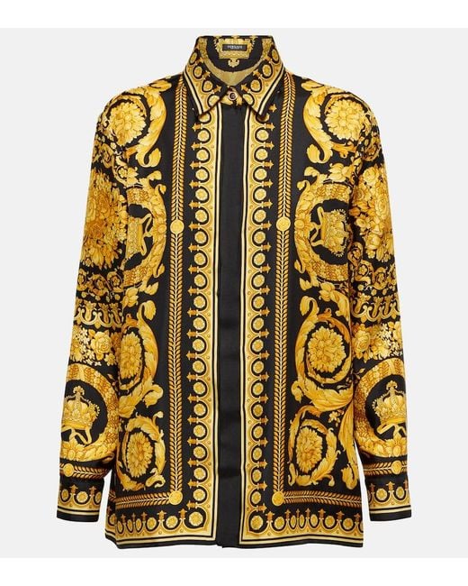 Versace Barocco Silk Twill Shirt in Yellow | Lyst