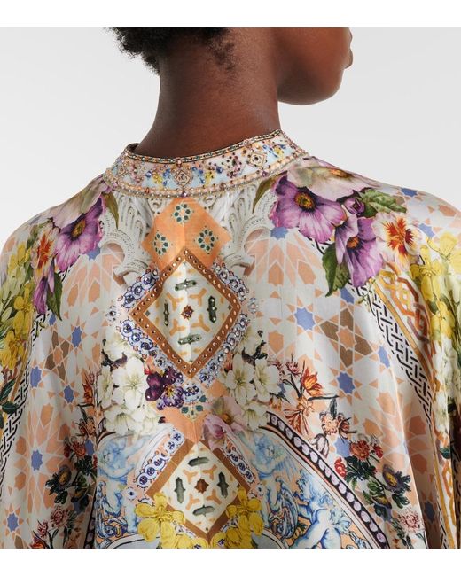 Camilla Metallic Embellished Printed Silk Blouse