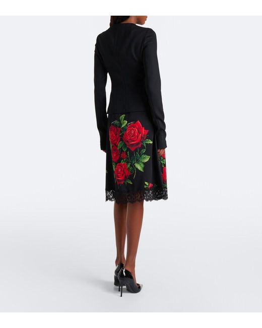 Dolce & Gabbana Red Floral Silk And Cotton-Blend Midi Skirt