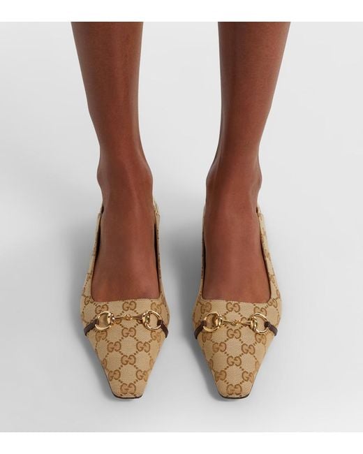 Gucci Natural Vittoria Horsebit Gg Canvas Ballet Flats