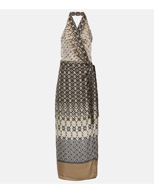 Vestido Largo De Seda Con Cuello Halter Brunello Cucinelli de color White
