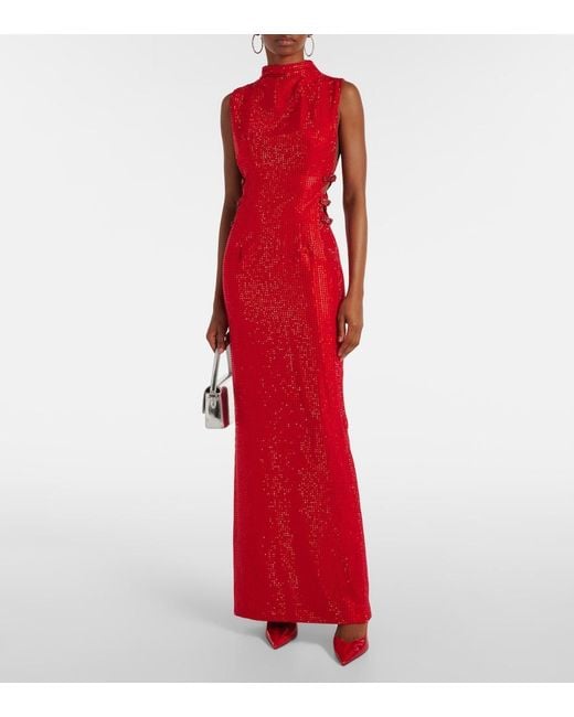 Self-Portrait Red Embellished Cutout Crepe Gown