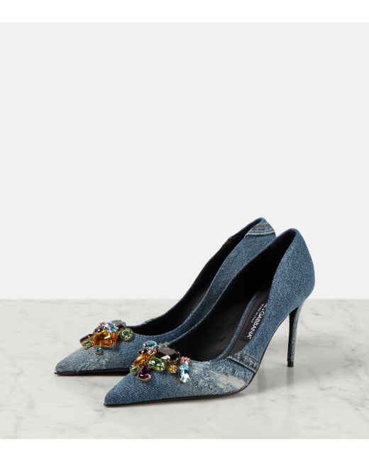 Escarpins en jean a cristaux Dolce & Gabbana en coloris Blue