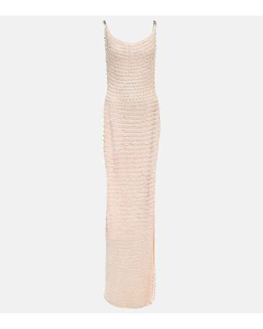 AYA MUSE Vatia Sequined Knitted Maxi Dress in White | Lyst