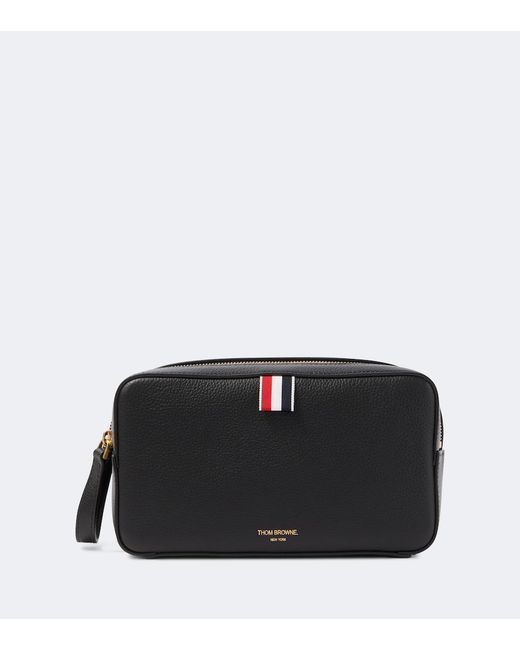 Thom Browne Black Leather Toiletry Bag for men