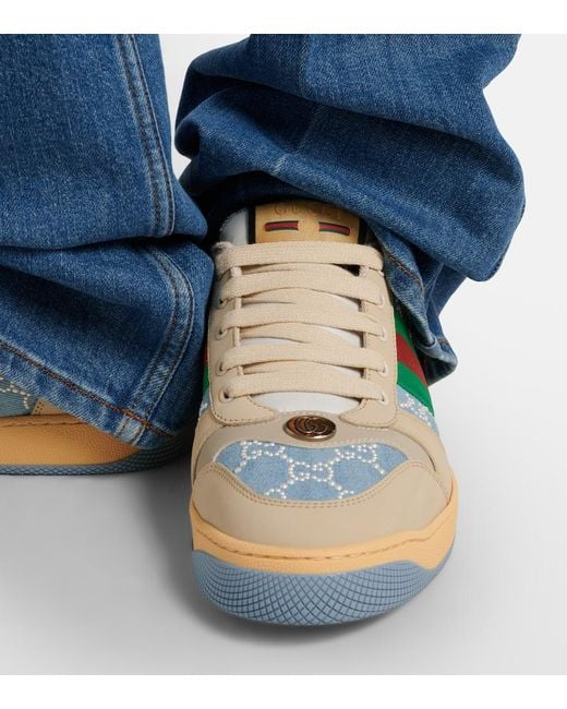 Gucci Blue Screener Faux Pearl-Embellished Mules