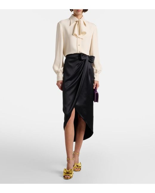 Valentino Black Asymmetric Low-Rise Silk Midi Skirt