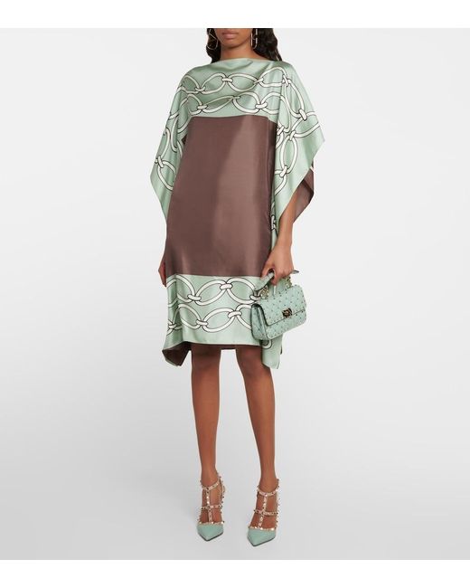 Valentino Green Chain-Print Silk Kaftan Dress