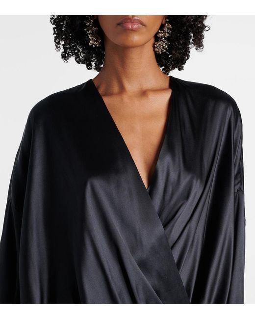 Dries Van Noten Black Silk-Blend Satin Blouse