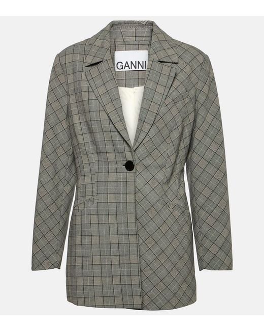 Ganni Gray Checked Blazer