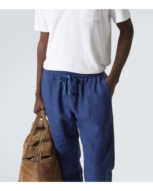 Fedeli Blue Linen Straight Pants for men