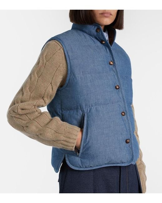 Loro Piana Blue Kris Cotton Chambray Puffer Jacket