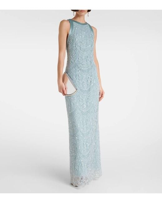 Costarellos Blue Verzierte Robe Lenia Aus Spitze