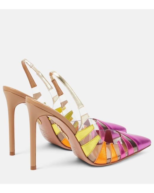 【Aquazzura】 Hot Rumorレザーアンド PVC 105スリングバックパ Aquazzura Hot Rumor Leather And Pvc 105 Slingback Pumps in