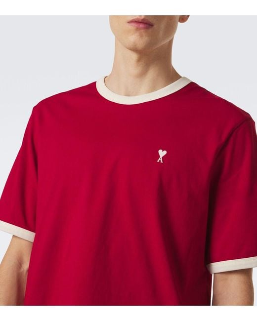 AMI Red Ami De Cour Cotton Jersey T-Shirt for men