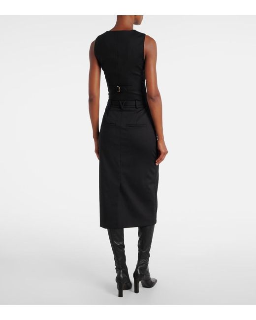 Veronica Beard Black Belted Wool Pencil Skirt