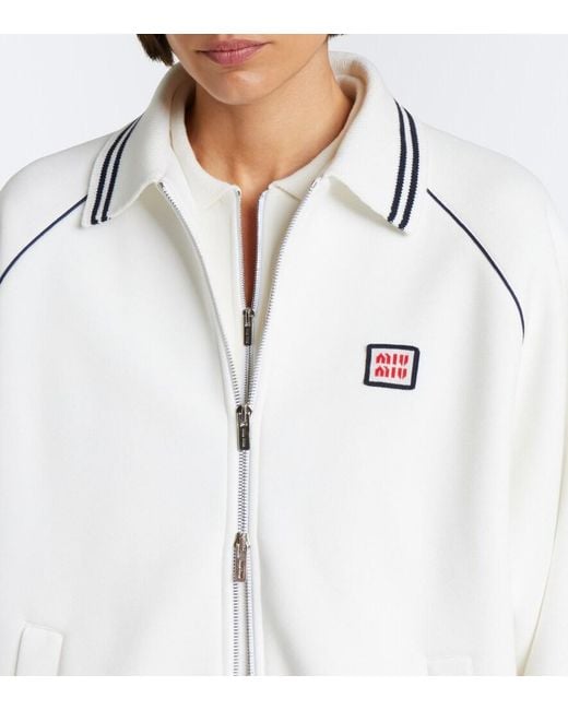 Miu Miu White Cotton Pique Blouson Jacket
