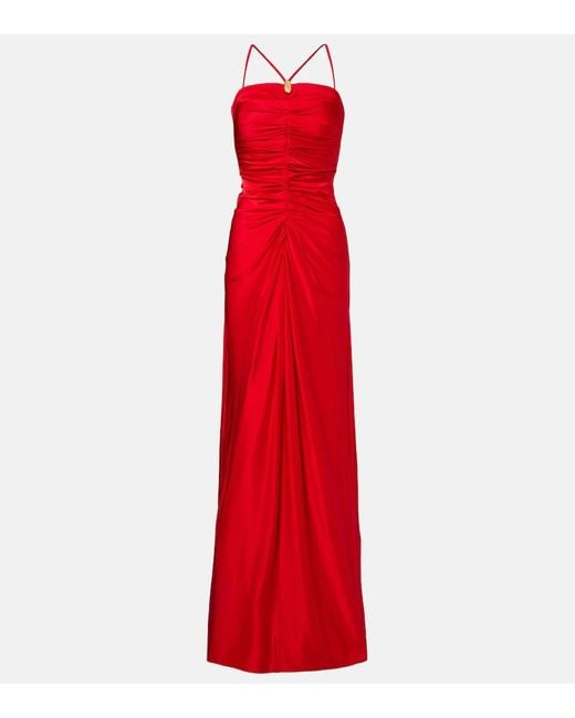 Max Mara Red Oggetti Ruched Halterneck Bustier Gown