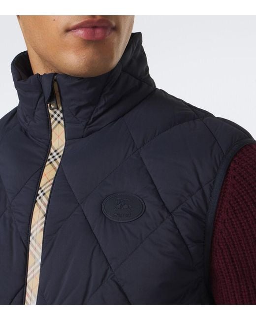 Burberry Blue Check Quilted Vest for men