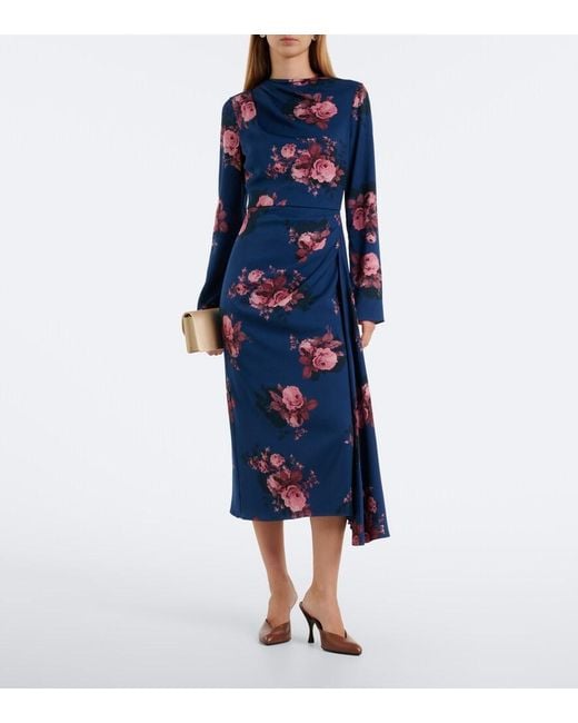Erdem Blue Floral Cady Midi Dress