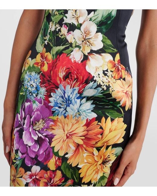 Dolce & Gabbana White Floral Satin Midi Dress
