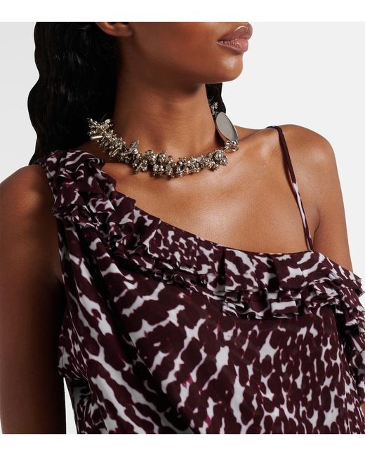 Dries Van Noten Purple Printed Ruffled Top