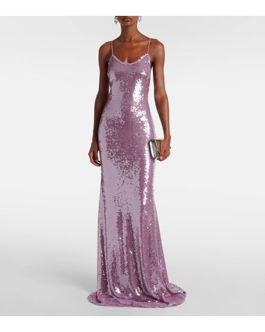 The New Arrivals Ilkyaz Ozel Purple Gwyneth Sequined Open-Back Gown