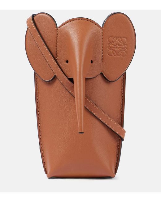 Loewe Brown Schultertasche Elephant Pocket aus Leder