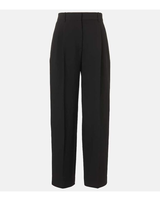 The Row Black Lilas Wool And Linen-Blend Wide-Leg Pants