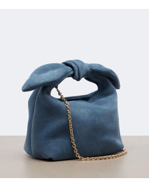 Aquazzura Blue Bow Tie Mini Suede Top-Handle Bag