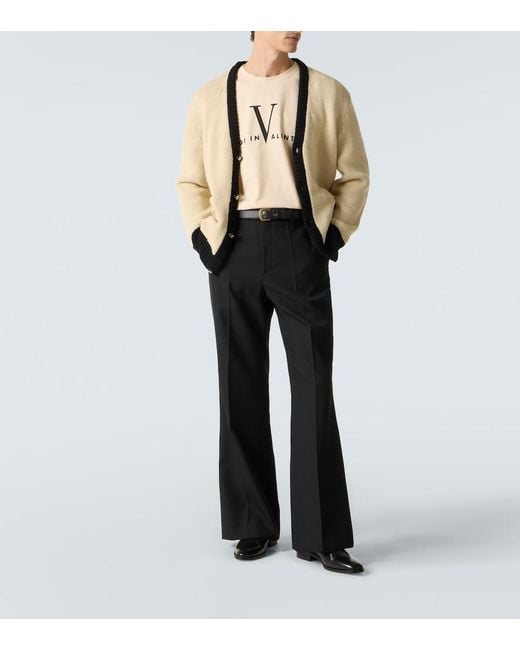 Valentino Natural Embroidered Virgin Wool Cardigan for men