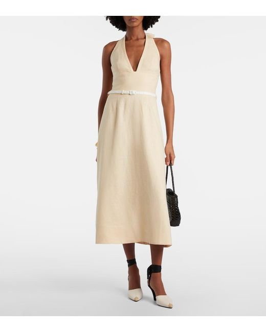 Posse Natural Pamela Halterneck Linen Midi Dress