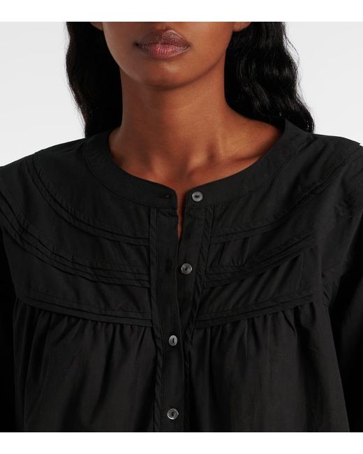 Blusa Carden De Algodon Con Bordado Ingles Velvet de color Black