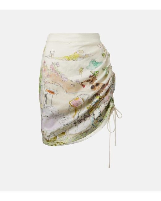 ALÉMAIS White Anouk Printed Gathered Linen Miniskirt