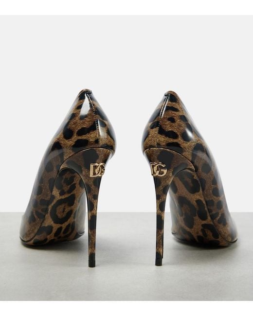 Dolce & Gabbana Brown 105 Leopard-Print Polished Leather Pumps