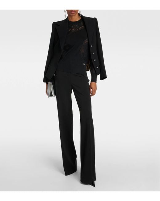Dolce & Gabbana Black Lace-trimmed Cashmere-blend Sweater