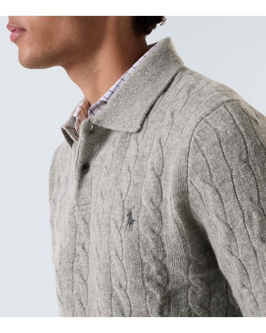 Polo Ralph Lauren Gray Cable-Knit Wool And Cashmere Polo Sweater for men