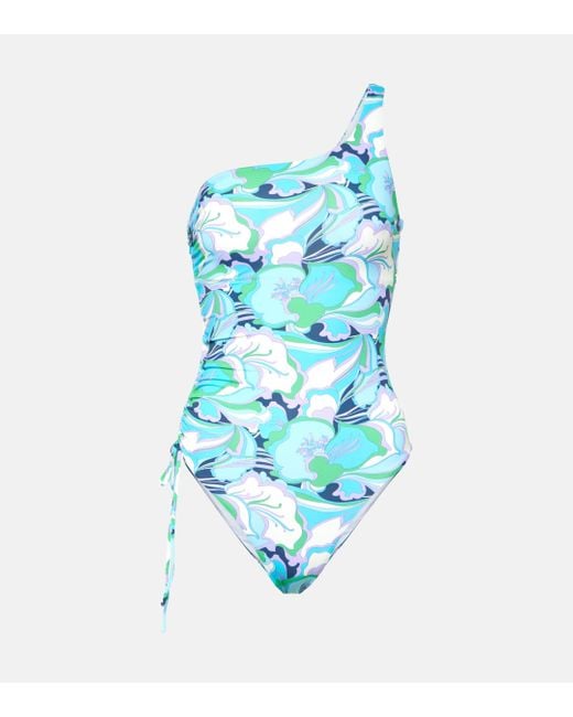 Melissa Odabash Blue Bodrum One-shoulder Floral Swimsuit