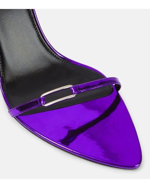 Saint Laurent Purple Kitty 75 Metallic Leather Sandals