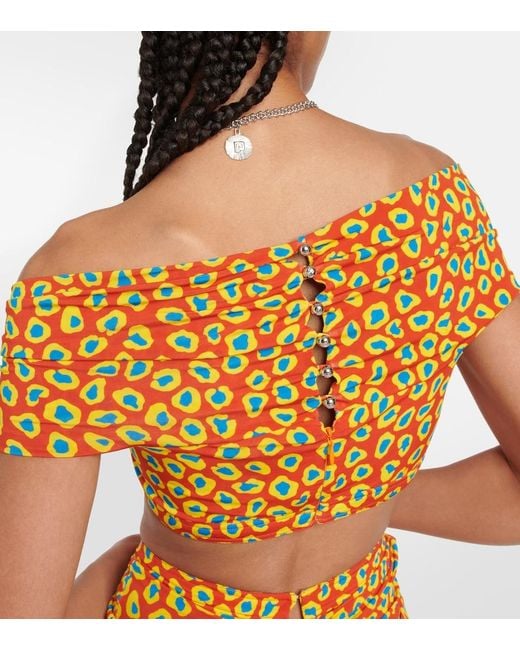 Rabanne Orange Printed Strapless Crop Top