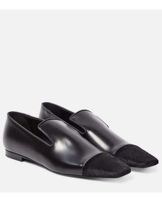 Totême  Black Leather And Calf Hair Loafers