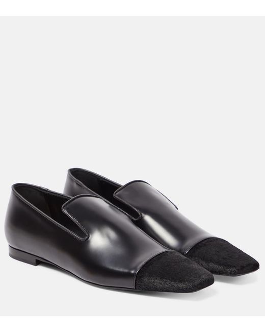 Toteme Leather And Calf Hair Loafers in Black Lyst