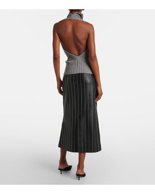 Victoria Beckham Gray Top Aus Rippstrick