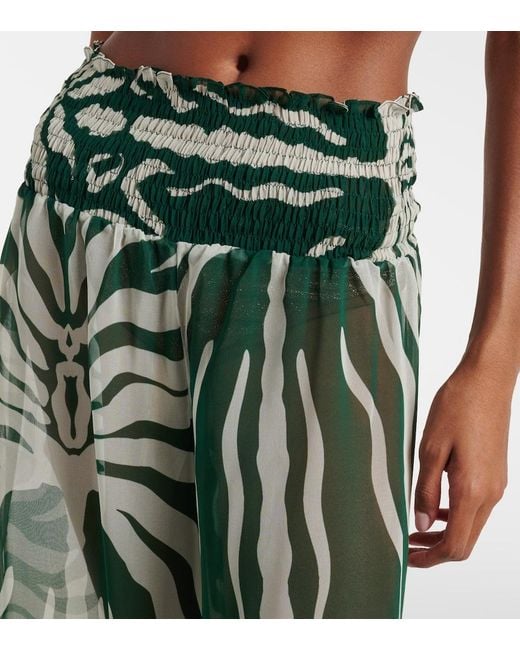 Johanna Ortiz Green Printed Sheer Wide-Leg Pants
